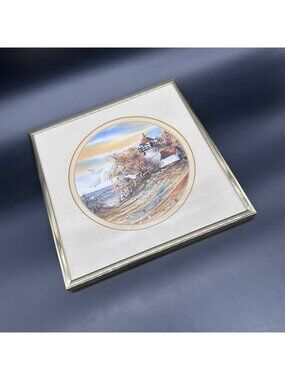 Vintage Lighthouse Watercolor Print Jan Hartman Gold Frame Nautical Wall Art